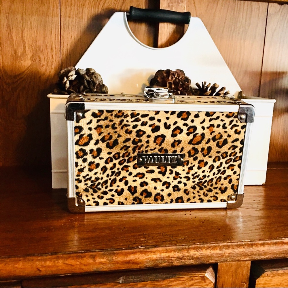 Vaultz Leopard cheetah velvet pencil case sewing school crafts art bin s…